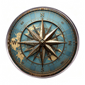 Vintage Nautical Compass Rose Brooch Pin, Antique Style, Blue and Gold, 1.2 Inch Round