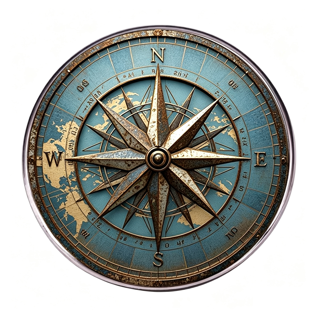Vintage Nautical Compass Rose Brooch Pin, Antique Style, Blue and Gold, 1.2 Inch Round